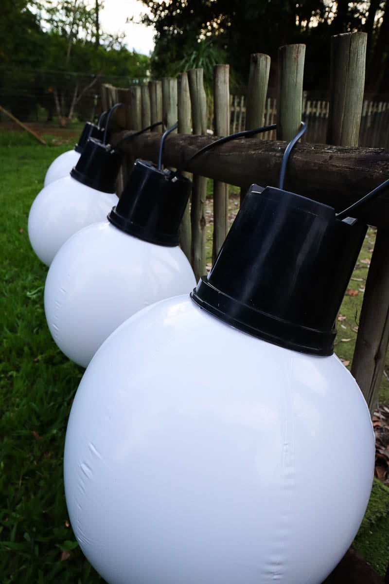 Giant light up Christmas bulbs in the daytime