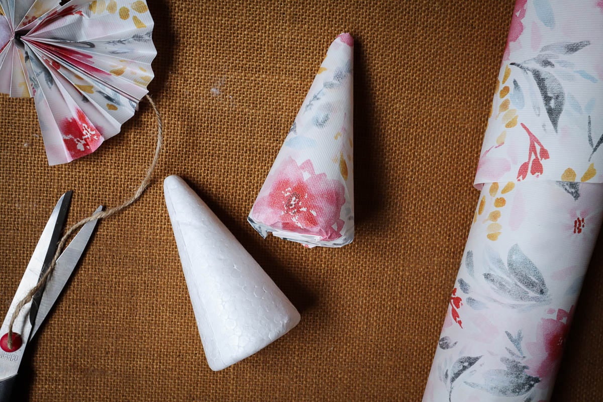 Foam tree shape covered with wrapping paper