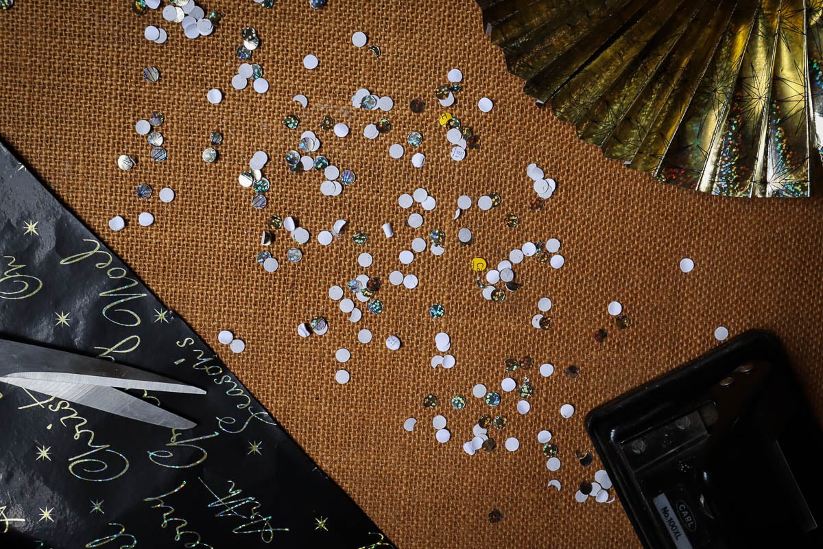 Confetti made from wrapping paper pieces