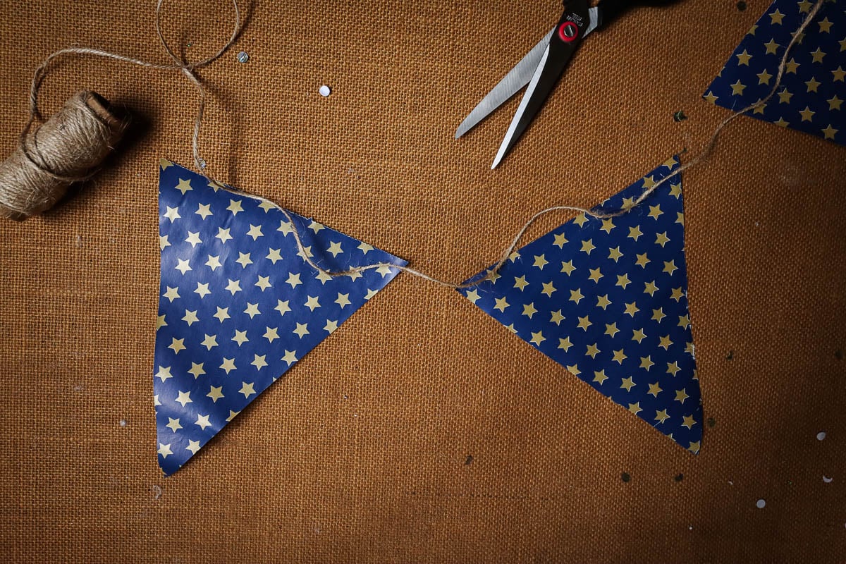 Bunting made with wrapping paper