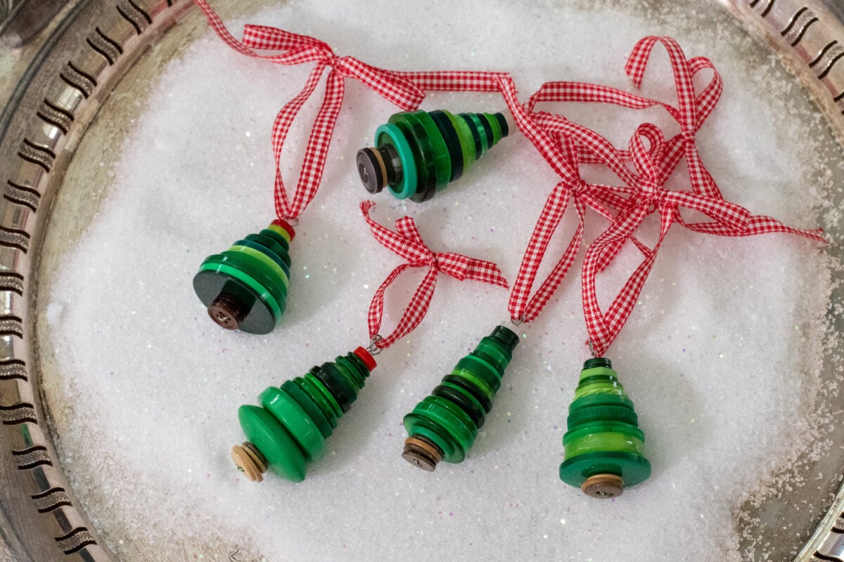 Handmade button Christmas tree ornaments
