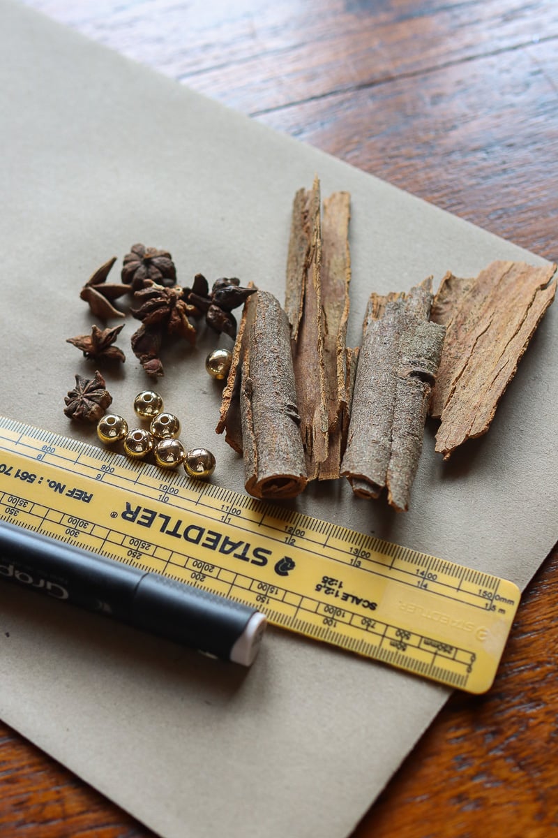 Craft supplies for making Cinnamon stick Christmas trees