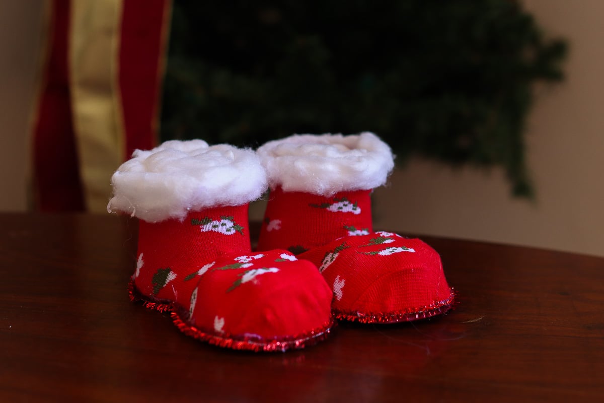 Christmas boots on table