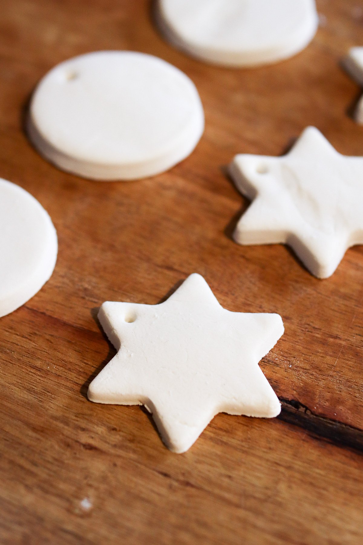 Baking soda ornaments in the shape of stars